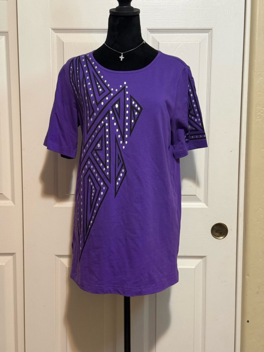 Vintage Bob Mackie Purple Geometric Studded Short Sleeve Tee